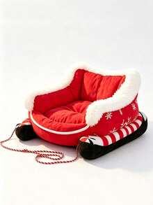 PETSIN 1PC Christmas Sleigh‑Shaped Pet Bed, Removable Washable Pet Sofa Nest, All‑Season Sleeping Cushion Bed For Small Dogs & Cats - Multicolor - View 13