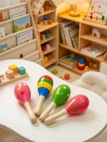 8pcs Wooden Maracas, Festive Wooden Maracas Toy, Musical Instrument, Random Pattern - Multicolor - View 9
