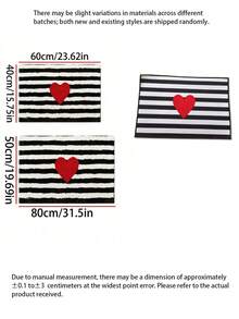 1pc Black & White Striped Heart Design Washable Soft Comfortable Bath Mat, Suitable For Decoration In Kitchen, Bathroom, Bedroom, And Entryway - A - View 3