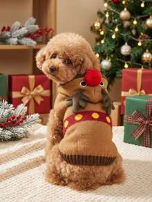 PETSIN Reindeer Hooded Dog Christmas Sweater Knit Pet Holiday Cosplay Costume - Brown - View 6