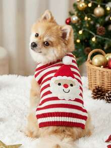 PETSIN 1pc Stretchy Knitted Warm Two-Legged Sweater With Santa Embroidery For Small And Large Dogs, Christmas Decorations - Red and White - View 7