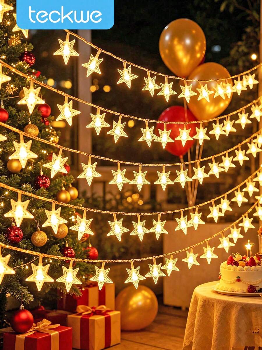Teckwe Home Decorative Star LED String Light, Battery Powered, Indoor Room Wall Decoration LED Star Fairy String Light, Christmas Decoration Star Light String,Christmas Tree Decor Lights,Outdoor Garden Decoration Lights String,Camping Tent Decor Lights