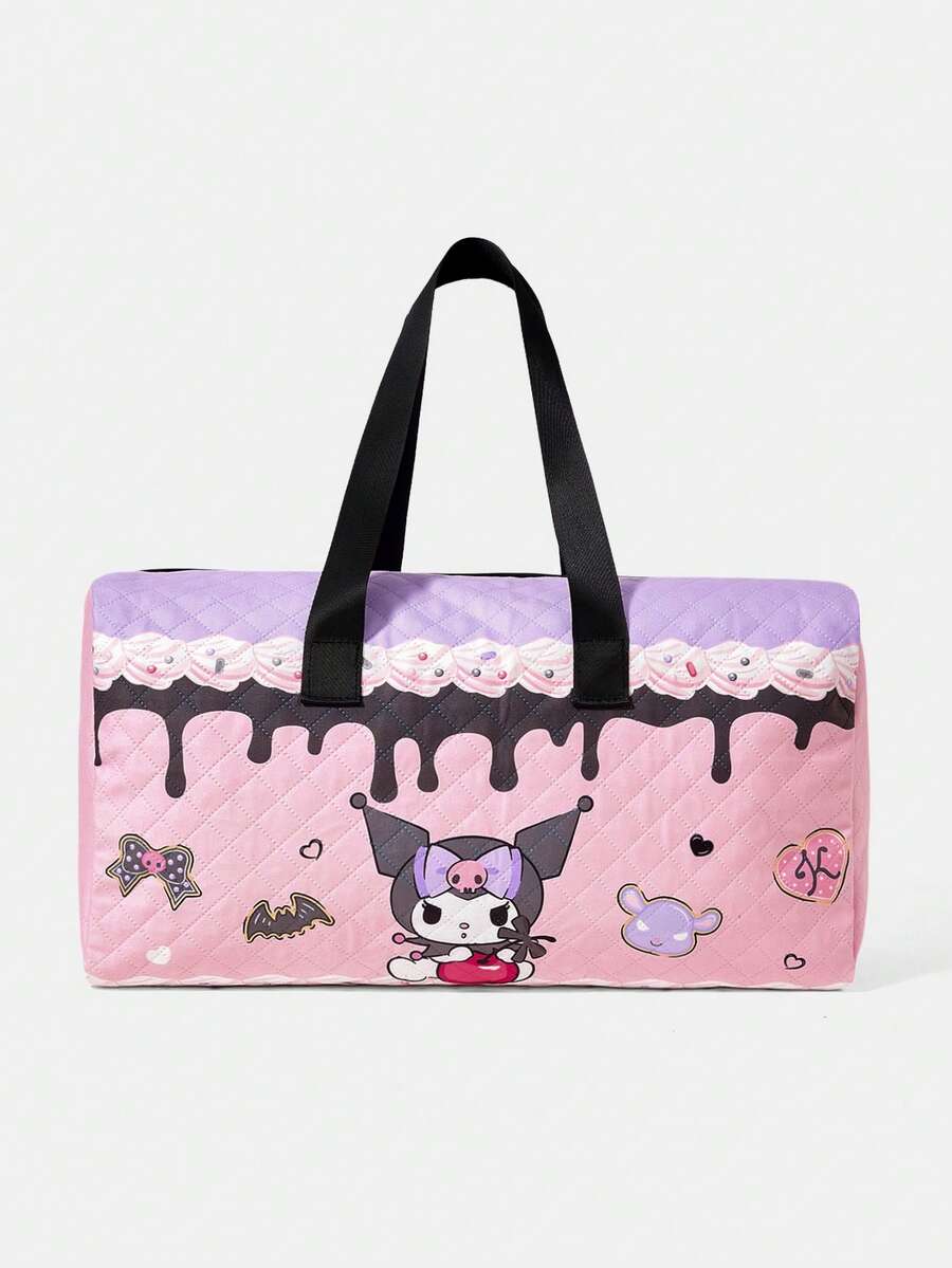HELLO KITTY AND FRIENDS | SHEIN 粉紫色絎縫蛋糕滴落卡通印花雙手柄大容量旅行週末旅行袋 - 卡通-3 - 查看 1