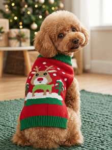 PETSIN Reindeer Dog Christmas Sweater Snow Scene Knit Pet Winter Holiday Outfit - Multicolor - View 4