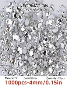 2000 piezas de strass planos de resina plateados de 3-6 mm, gemas redondas tipo gelatina, adornos DIY para zapatos, ropa, bolsos, decoración cosmética, ideales para fiestas, ceremonias de boda, celebraciones festivas, fabricación de joyas, arte de uñas y suministros de decoración de adornos para festivales - Plateado - Ver 10