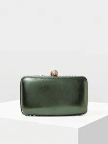 MOTF PREMIUM 女款深綠色手拿包，精緻百褶材質，方盒型晚宴包，適合派對、婚禮、禮服搭配 - 墨綠1 - 查看 6