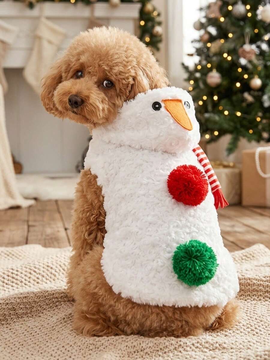 PETSIN Snowman Dog Christmas Costume Fuzzy Plush Hooded Pet Outfit Xmas Holiday Cosplay Clothes For Small Medium Large Dogs - Multicolor - View 1