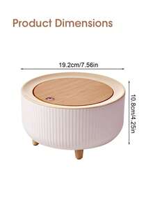 1pc Circular Garbage Bin, Covered Garbage Bin, Desktop Storage Box And Container, School Dormitory Storage Box, Bedside Table, Large Capacity Hair Accessory Storage Box, Headband, Clip Storage Box, Kitchen, Bedroom, Living Room, Office, Christmas - Grey - View 10