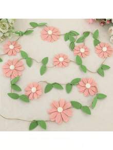 Handmade 1pc Floral Pennant Garland, Spring Flower Themed Birthday, Boho Style Pink, White, Orange, Purple Hanging Decoration, For Bedroom Decor And Photo Background - Multicolor - View 12