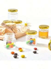 Hexagonal Glass Honey Jars, Glass Honey Jars With Wooden Spoon, Gold Lid, Thank You Card And Cotton Thread, Ideal For Baby Shower And Wedding Parties - Multicolor - View 8