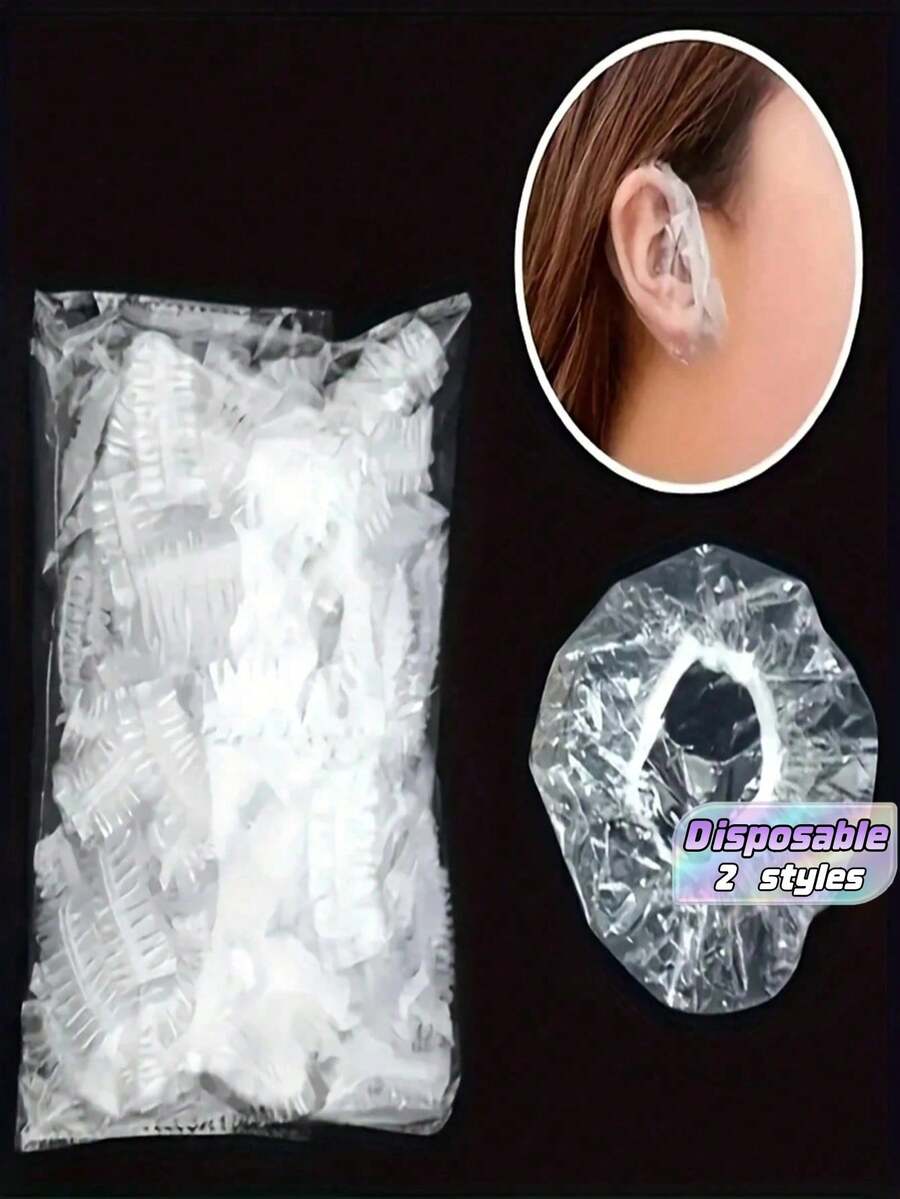 100/200pcs Disposable Stretchable Ear Covers, Minimalist Design, Protect Ears, Prevent Water From Entering Ears, Shower Ear Covers, Transparent Ear Covers, Swimming, Hair Styling, Hair Dyeing, Perming, Bathing, Hair Washing, Ear Protection