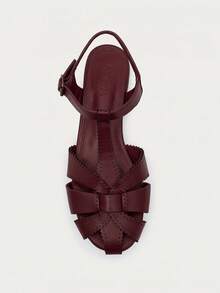 Nöista Fisherman Flat Sandals With Caged Upper, Knot Detail And Adjustable Strap. Comfortable Transitional Style For Everyday Wear. Casual - Burgundy - View 2