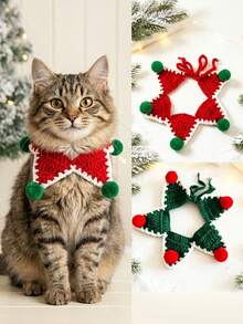 PETSIN Christmas Handmade Crochet Pet Collar, Soft Adjustable Christmas Neck Accessory, Cute Holiday Photo Prop Accessory, Suitable For Cats And Puppies, Perfect For Holiday Party - Multicolor - View 1