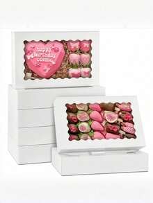 12*8*2.5 Inch Pop-Up Auto Bakery Boxes With Window, 1/6/12Pcs White Cookie Treat Boxes For Strawberry Chocolate Covered Snacks, Pastries, Pancakes, Donuts - White - View 4