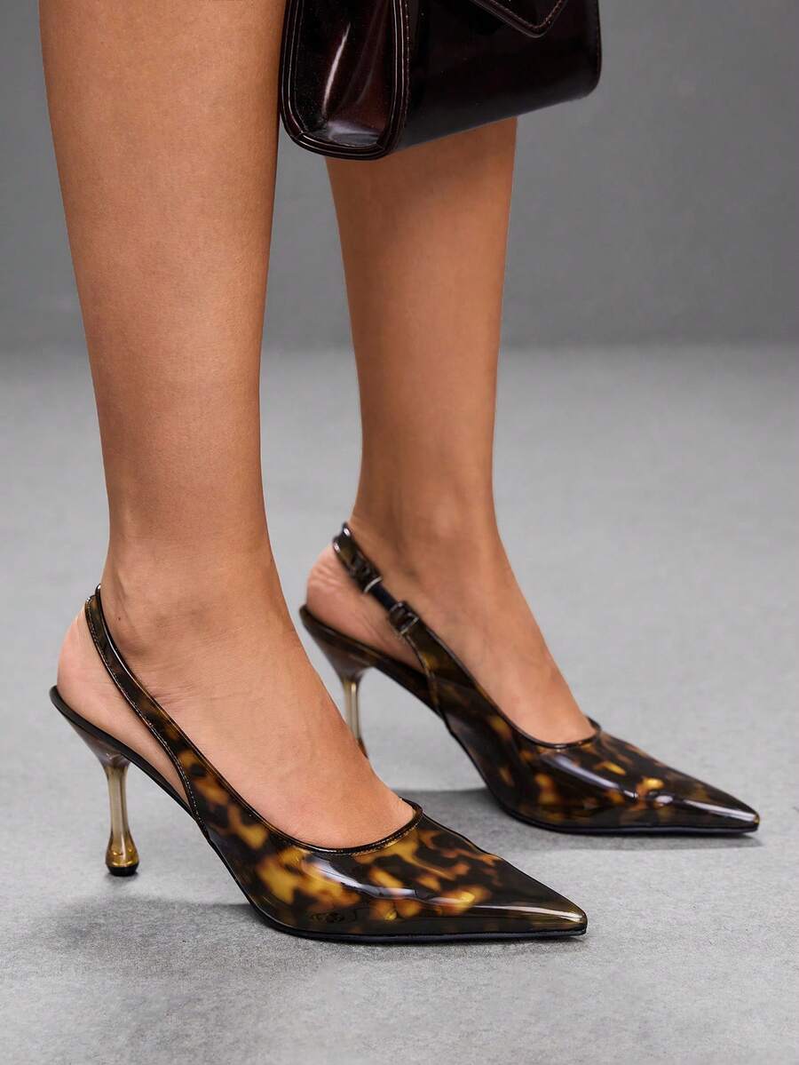 CUCCOO SZL Women's Fashion And Elegance Stiletto Pointed Back Lift With Transparent Glue Empty Autumn Women's Sandals - Coffee Brown - View 1