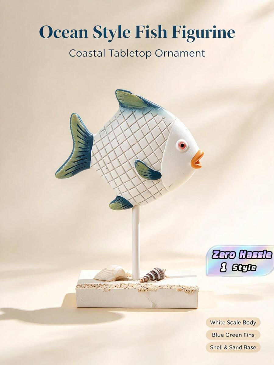 1Pc Sea‑Fish Pattern Ornament, Nautical Style Tabletop Home Decoration Craft - multicolor - View 1