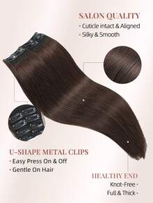 4PCS With 8 Clips Straight Clip In Hair Extensions 100% Real Human Hair Color 2# Dark Brown 12-18 Inch Double Weft Invisible Clip Hair Extensions Remy Natural Human Hair For Women Girl Daily Full Head Use - S2 - View 2