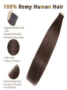 20pcs 50g 4# Dark Brown Color Straight Tape In 100% Remy Human Hair Extension For Salon Silky Seamless Invisible For Thin Hair Woman Natural Look Top Quality - S4 - View 3