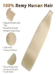 20pcs 50g 60# Platinum Blonde Color Straight Tape In 100% Remy Human Hair Extension For Salon Silky Seamless Invisible For Thin Hair Woman Natural Look Top Quality Halloween Costumes - S60 - View 3