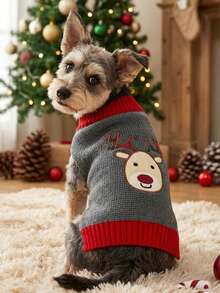 PETSIN Christmas Reindeer Knitted Pet Sweater For Teddy, Small, Medium, And Large Dogs, Grey Fawn Pattern Dog Autumn/Winter Outfit, Also For Cats - Grey - View 3