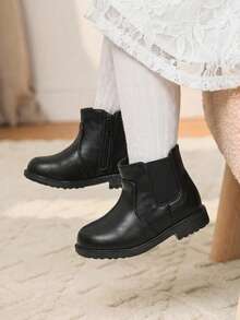 Cozy Pixies Autumn And Winter Fashion Versatile Fun Cute Comfortable Wear-Resistant Black Basic Girls Chelsea Boots Baby Boots - Black - View 1