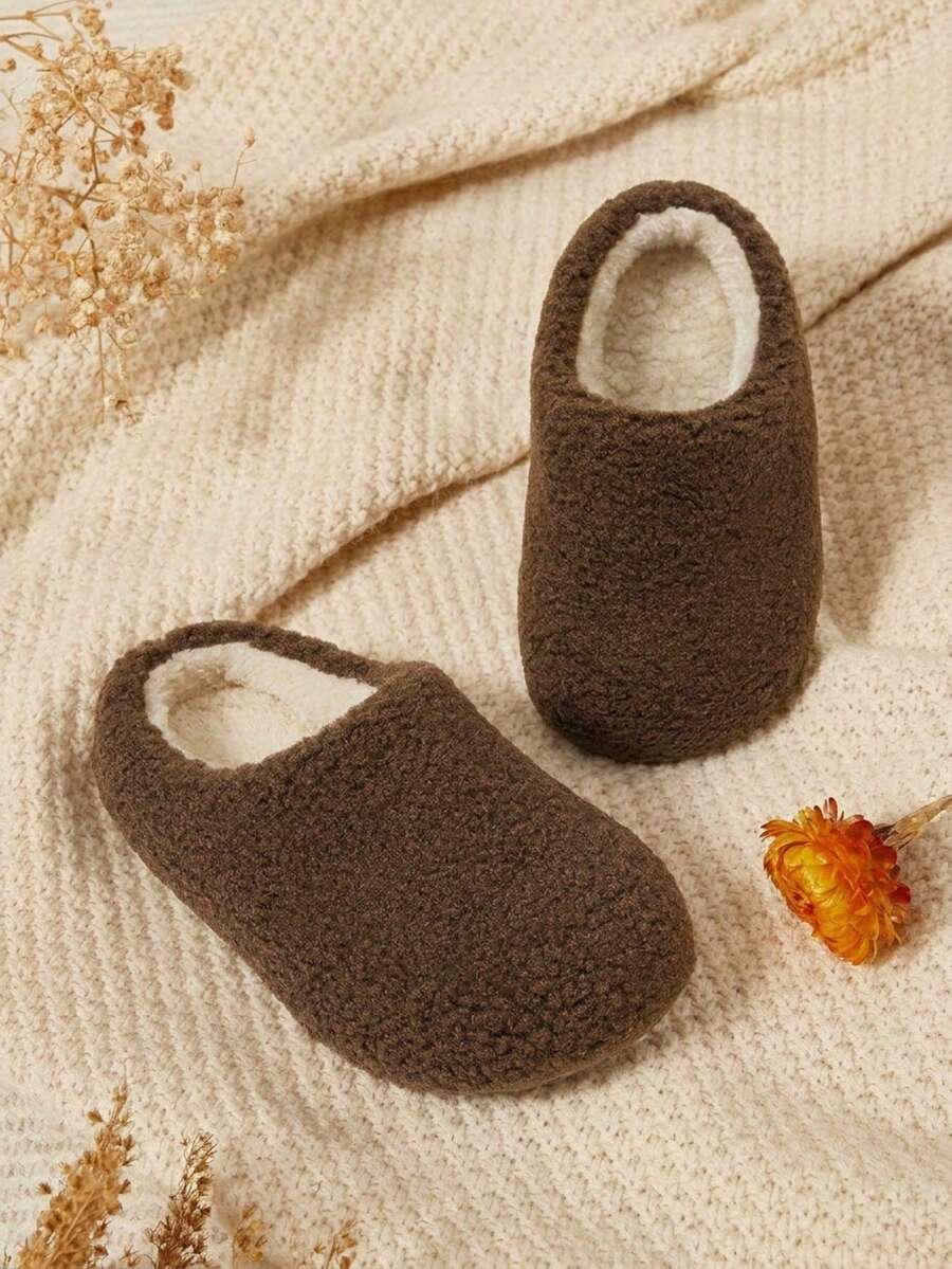 Cozy Pixies 秋冬時尚百搭兒童趣味可愛加厚保暖復古棕色舒適田園居家男孩女孩嬰兒拖鞋 - 咖啡棕 - 查看 1