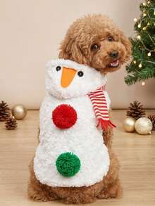 PETSIN Snowman Dog Christmas Costume Fuzzy Plush Hooded Pet Outfit Xmas Holiday Cosplay Clothes For Small Medium Large Dogs - Multicolor - View 3