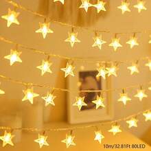 Teckwe Home Decorative Star LED String Light, Battery Powered, Indoor Room Wall Decoration LED Star Fairy String Light, Christmas Decoration Star Light String,Christmas Tree Decor Lights,Outdoor Garden Decoration Lights String,Camping Tent Decor Lights - White - Star - View 17