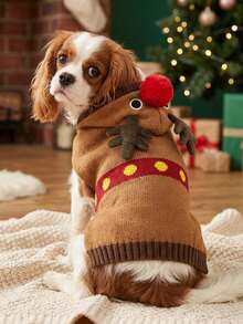 PETSIN Reindeer Hooded Dog Christmas Sweater Knit Pet Holiday Cosplay Costume - Brown - View 3