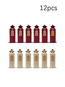 6/12Pcs Drawstring Wine Bottle Bags., Reusable Wine Gift Bags With Tags, Decor Party Supplies For Birthday. Wedding. Christmas, NewYear, Home And Holiday Party Decoration - Multicolor - View 12