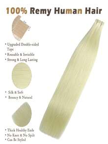 20pcs 50g 613# Bleach Blonde Color Straight Tape In 100% Remy Human Hair Extension For Salon Silky Seamless Invisible For Thin Hair Woman Natural Look Top Quality - S613 - View 3