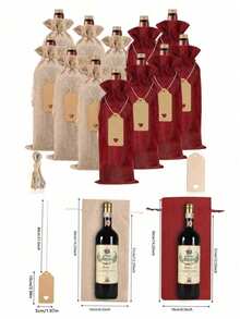 6/12Pcs Drawstring Wine Bottle Bags., Reusable Wine Gift Bags With Tags, Decor Party Supplies For Birthday. Wedding. Christmas, NewYear, Home And Holiday Party Decoration - Multicolor - View 3