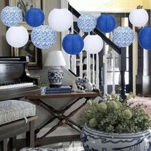 12 Traditional Chinese Blue And White Porcelain Patterned Paper Lanterns, Suitable For Holiday Celebrations, Parties, And Home Decor - Multi-colored. - View 4