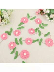 Handmade 1pc Floral Pennant Garland, Spring Flower Themed Birthday, Boho Style Pink, White, Orange, Purple Hanging Decoration, For Bedroom Decor And Photo Background - Multicolor - View 5