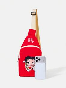 Betty Boop x SHEIN Tas Selempang Dada dengan Tali Bahu yang Dapat Diatur dan Motif Huruf Karakter - Kartun-2 - View 3