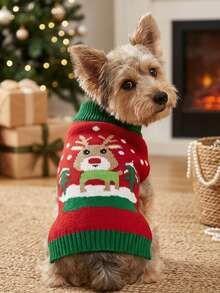 PETSIN Reindeer Dog Christmas Sweater Snow Scene Knit Pet Winter Holiday Outfit - Multicolor - View 3