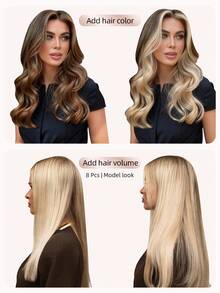 4PCS With 8 Clips Straight Clip In Hair Extensions 100% Real Human Hair Color P27/613# Golden Blonde Highlighted Light Blonde 12-18 Inch Double Weft Invisible Clip Hair Extensions Remy Natural Human Hair For Women Girl Daily Full Head Use - SP27/613 - View 5