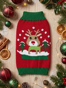 PETSIN Reindeer Dog Christmas Sweater Snow Scene Knit Pet Winter Holiday Outfit - Multicolor - View 5