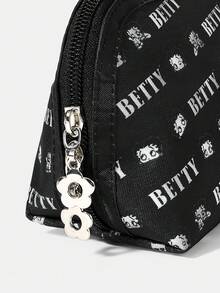 Betty Boop x SHEIN 1個卡通圖案化妝包，便攜拉鍊化妝收納袋，多功能收納包，輕量旅行包 - 多色-黑白色 - 查看 6