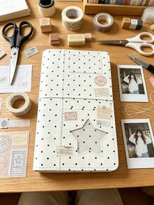 1Pc Minimalist Korean Style Polka Dot Denim A6 Ring Notebook, DIY Friendly, Portable For Students, For Journal & Personal Photo Scrapbook (Cover Only) - Ring Binder - View 6