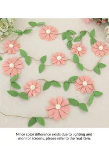 Handmade 1pc Floral Pennant Garland, Spring Flower Themed Birthday, Boho Style Pink, White, Orange, Purple Hanging Decoration, For Bedroom Decor And Photo Background - Multicolor - View 14