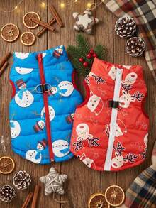 PETSIN Winter Warm Dog Christmas Waistcoat, Cartoon Santa Snowman Print Zip Front Quilted Pet Vest With Dual D‑Ring For Harness Leash - Multicolor - View 2