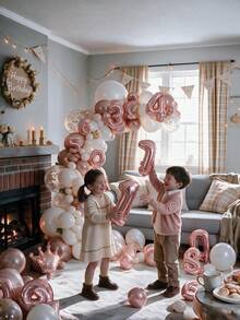 POKOJA LAND 2pcs 32-Inch Rose Gold Champagne Gold Number Balloons + Mini Crown Balloon For Birthday Wedding Anniversary Bachelor Party Graduation Back To School Window Display Decoration - 32 inch Number+Crown - View 7