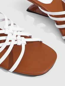 CUCCOO SZL Women's Shoes With T-Shaped Toe, Pointed Toe, Irregular Heel, Suede Stitching, Shiny Surface, Versatile For Dating And Commuting, High-Heeled Sandals - Brown and white - View 2