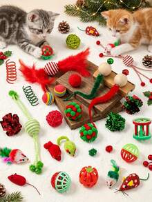 PETSIN Christmas Cat Toys Set, Interactive Kitten Toy Assortment, Indoor Cats Entertainment, Soft Crinkle Balls Mice Bite Resistant Cat Toy Pack, Holiday Xmas Gift For Small Medium Cats - Multicolor - View 2