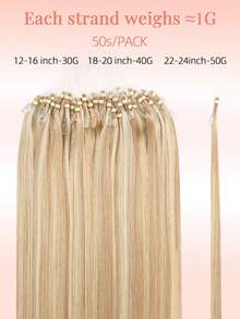 50 Strands Micro Loop Hair Extensions Real Human Hair P18/613# Caramel Blonde To Bleach Blonde Microbead Hair Extensions Utral Smooth And Super Soft Silky Straight Micro Loop Healthy  Human Hair Extensions For Woman Halloween Costumes - S18/613 - View 5