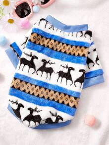 PETSIN 1 Boneka Hewan Peliharaan dengan Topi, Motif Rusa Natal Biru dan Putih serta Kepingan Salju, Bahan Flanel - MultiWarna - View 9