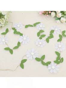 Handmade 1pc Floral Pennant Garland, Spring Flower Themed Birthday, Boho Style Pink, White, Orange, Purple Hanging Decoration, For Bedroom Decor And Photo Background - Multicolor - View 10
