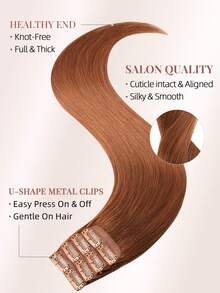 4PCS Straight Clip In Hair Extensions Human Hair, Double Weft Invisible Design With 8 Clips, 33# Auburn Brown Premium Remy Hair, 12‑18 Inch, For Full‑Head Volume Boost, Great For Women & Girls Daily Wear,Halloween And Christmas Holiday Styling - S33 - View 2