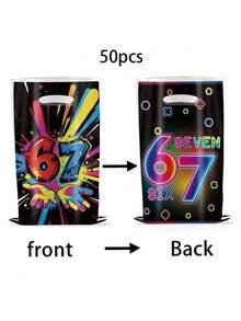 50pcs Colorful 6-7 Year Old Birthday Party Gift Bags, 7 Years Old Birthday Party Favor Bags With Handles, Birthday Party Decorations, 6-7 Decor - Burgundy - View 9